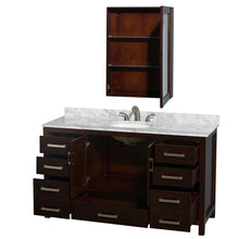 Load image into Gallery viewer, Wyndham Sheffield 60 Inch Single Bathroom Vanity in Espresso, White Carrara Marble Countertop, Undermount Oval Sink, and Medicine Cabinet- Wyndham