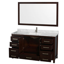 Load image into Gallery viewer, Wyndham Sheffield 60 Inch Single Bathroom Vanity in Espresso, White Carrara Marble Countertop, Undermount Square Sink, and 58 Inch Mirror- Wyndham