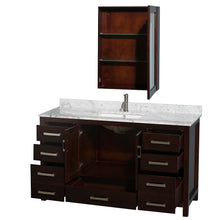 Load image into Gallery viewer, Wyndham Sheffield 60 Inch Single Bathroom Vanity in Espresso, White Carrara Marble Countertop, Undermount Square Sink, and Medicine Cabinet- Wyndham