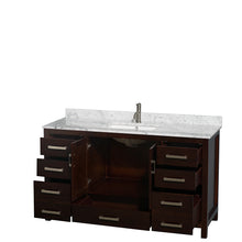 Load image into Gallery viewer, Wyndham Sheffield 60 Inch Single Bathroom Vanity in Espresso, White Carrara Marble Countertop, Undermount Square Sink, and No Mirror- Wyndham