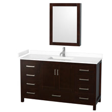 Load image into Gallery viewer, Wyndham Sheffield 60 Inch Single Bathroom Vanity in Espresso, White Cultured Marble Countertop, Undermount Square Sink, Medicine Cabinet- Wyndham