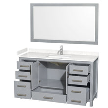 Load image into Gallery viewer, Wyndham Sheffield 60 Inch Single Bathroom Vanity in Gray, Carrara Cultured Marble Countertop, Undermount Square Sink, 58 Inch Mirror- Wyndham