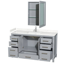 Load image into Gallery viewer, Wyndham Sheffield 60 Inch Single Bathroom Vanity in Gray, Carrara Cultured Marble Countertop, Undermount Square Sink, Medicine Cabinet- Wyndham
