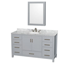 Load image into Gallery viewer, Wyndham Sheffield 60 Inch Single Bathroom Vanity in Gray, White Carrara Marble Countertop, Undermount Oval Sink, and Medicine Cabinet- Wyndham