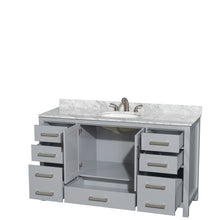 Load image into Gallery viewer, Wyndham Sheffield 60 Inch Single Bathroom Vanity in Gray, White Carrara Marble Countertop, Undermount Oval Sink, and No Mirror- Wyndham