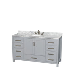 Load image into Gallery viewer, Wyndham Sheffield 60 Inch Single Bathroom Vanity in Gray, White Carrara Marble Countertop, Undermount Oval Sink, and No Mirror- Wyndham