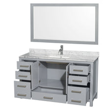 Load image into Gallery viewer, Wyndham Sheffield 60 Inch Single Bathroom Vanity in Gray, White Carrara Marble Countertop, Undermount Square Sink, and 58 Inch Mirror- Wyndham