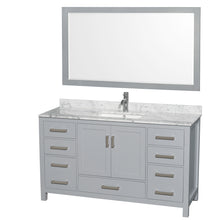 Load image into Gallery viewer, Wyndham Sheffield 60 Inch Single Bathroom Vanity in Gray, White Carrara Marble Countertop, Undermount Square Sink, and 58 Inch Mirror- Wyndham