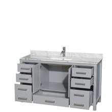 Load image into Gallery viewer, Wyndham Sheffield 60 Inch Single Bathroom Vanity in Gray, White Carrara Marble Countertop, Undermount Square Sink, and No Mirror- Wyndham