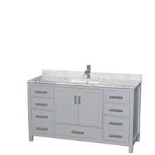 Load image into Gallery viewer, Wyndham Sheffield 60 Inch Single Bathroom Vanity in Gray, White Carrara Marble Countertop, Undermount Square Sink, and No Mirror- Wyndham