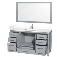 Load image into Gallery viewer, Wyndham Sheffield 60 Inch Single Bathroom Vanity in Gray, White Cultured Marble Countertop, Undermount Square Sink, 58 Inch Mirror- Wyndham