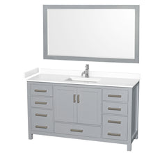 Load image into Gallery viewer, Wyndham Sheffield 60 Inch Single Bathroom Vanity in Gray, White Cultured Marble Countertop, Undermount Square Sink, 58 Inch Mirror- Wyndham