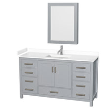 Load image into Gallery viewer, Wyndham Sheffield 60 Inch Single Bathroom Vanity in Gray, White Cultured Marble Countertop, Undermount Square Sink, Medicine Cabinet- Wyndham
