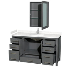 Load image into Gallery viewer, Wyndham Sheffield 60 Inch Single Bathroom Vanity in Dark Gray, Carrara Cultured Marble Countertop, Undermount Square Sink, Medicine Cabinet- Wyndham