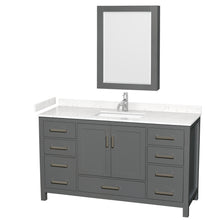 Load image into Gallery viewer, Wyndham Sheffield 60 Inch Single Bathroom Vanity in Dark Gray, Carrara Cultured Marble Countertop, Undermount Square Sink, Medicine Cabinet- Wyndham