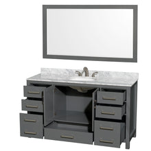 Load image into Gallery viewer, Wyndham Sheffield 60 Inch Single Bathroom Vanity in Dark Gray, White Carrara Marble Countertop, Undermount Oval Sink, and 58 Inch Mirror- Wyndham