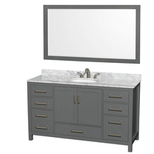 Load image into Gallery viewer, Wyndham Sheffield 60 Inch Single Bathroom Vanity in Dark Gray, White Carrara Marble Countertop, Undermount Oval Sink, and 58 Inch Mirror- Wyndham