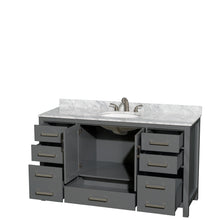 Load image into Gallery viewer, Wyndham Sheffield 60 Inch Single Bathroom Vanity in Dark Gray, White Carrara Marble Countertop, Undermount Oval Sink, and No Mirror- Wyndham