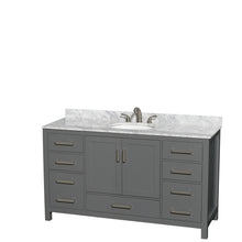 Load image into Gallery viewer, Wyndham Sheffield 60 Inch Single Bathroom Vanity in Dark Gray, White Carrara Marble Countertop, Undermount Oval Sink, and No Mirror- Wyndham