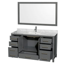 Load image into Gallery viewer, Wyndham Sheffield 60 Inch Single Bathroom Vanity in Dark Gray, White Carrara Marble Countertop, Undermount Square Sink, and 58 Inch Mirror- Wyndham