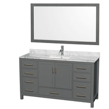 Load image into Gallery viewer, Wyndham Sheffield 60 Inch Single Bathroom Vanity in Dark Gray, White Carrara Marble Countertop, Undermount Square Sink, and 58 Inch Mirror- Wyndham