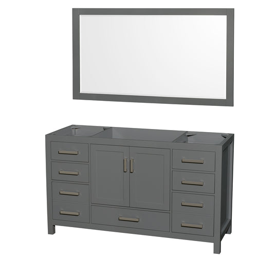 Wyndham Sheffield 60 Inch Single Bathroom Vanity in Dark Gray, No Countertop, No Sink, and 58 Inch Mirror- Wyndham