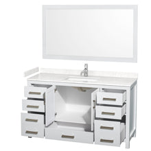 Load image into Gallery viewer, Wyndham Sheffield 60 Inch Single Bathroom Vanity in White, Carrara Cultured Marble Countertop, Undermount Square Sink, 58 Inch Mirror- Wyndham