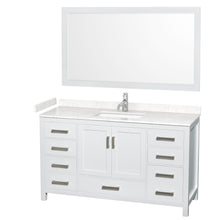 Load image into Gallery viewer, Wyndham Sheffield 60 Inch Single Bathroom Vanity in White, Carrara Cultured Marble Countertop, Undermount Square Sink, 58 Inch Mirror- Wyndham