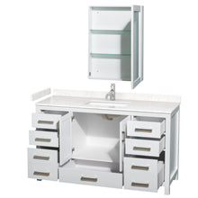 Load image into Gallery viewer, Wyndham Sheffield 60 Inch Single Bathroom Vanity in White, Carrara Cultured Marble Countertop, Undermount Square Sink, Medicine Cabinet- Wyndham