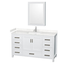 Load image into Gallery viewer, Wyndham Sheffield 60 Inch Single Bathroom Vanity in White, Carrara Cultured Marble Countertop, Undermount Square Sink, Medicine Cabinet- Wyndham