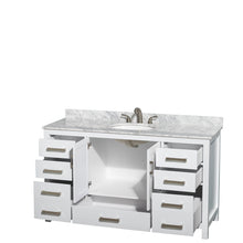 Load image into Gallery viewer, Wyndham Sheffield 60 Inch Single Bathroom Vanity in White, White Carrara Marble Countertop, Undermount Oval Sink, and No Mirror- Wyndham