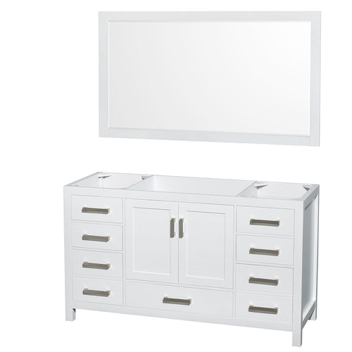 Wyndham Sheffield 60 Inch Single Bathroom Vanity in White, No Countertop, No Sink, and 58 Inch Mirror- Wyndham