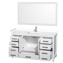 Load image into Gallery viewer, Wyndham Sheffield 60 Inch Single Bathroom Vanity in White, White Cultured Marble Countertop, Undermount Square Sink, 58 Inch Mirror- Wyndham
