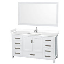 Load image into Gallery viewer, Wyndham Sheffield 60 Inch Single Bathroom Vanity in White, White Cultured Marble Countertop, Undermount Square Sink, 58 Inch Mirror- Wyndham