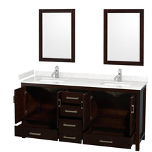 Load image into Gallery viewer, Wyndham Sheffield 72 Inch Double Bathroom Vanity in Espresso, Carrara Cultured Marble Countertop, Undermount Square Sinks, 24 Inch Mirrors- Wyndham
