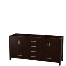 Load image into Gallery viewer, Wyndham Sheffield 72 Inch Double Bathroom Vanity in Espresso, White Carrara Marble Countertop, Undermount Oval Sinks, and No Mirror- Wyndham