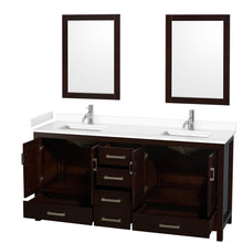 Load image into Gallery viewer, Wyndham Sheffield 72 Inch Double Bathroom Vanity in Espresso, White Cultured Marble Countertop, Undermount Square Sinks, 24 Inch Mirrors- Wyndham