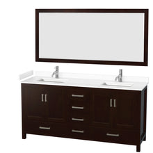 Load image into Gallery viewer, Wyndham Sheffield 72 Inch Double Bathroom Vanity in Espresso, White Cultured Marble Countertop, Undermount Square Sinks, 70 Inch Mirror- Wyndham