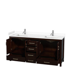 Load image into Gallery viewer, Wyndham Sheffield 72 Inch Double Bathroom Vanity in Espresso, White Cultured Marble Countertop, Undermount Square Sinks, No Mirror- Wyndham