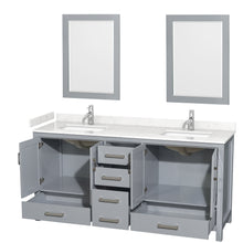 Load image into Gallery viewer, Wyndham Sheffield 72 Inch Double Bathroom Vanity in Gray, Carrara Cultured Marble Countertop, Undermount Square Sinks, 24 Inch Mirrors- Wyndham