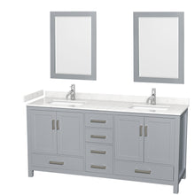 Load image into Gallery viewer, Wyndham Sheffield 72 Inch Double Bathroom Vanity in Gray, Carrara Cultured Marble Countertop, Undermount Square Sinks, 24 Inch Mirrors- Wyndham