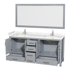 Load image into Gallery viewer, Wyndham Sheffield 72 Inch Double Bathroom Vanity in Gray, Carrara Cultured Marble Countertop, Undermount Square Sinks, 70 Inch Mirror- Wyndham