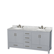 Load image into Gallery viewer, Wyndham Sheffield 72 Inch Double Bathroom Vanity in Gray, White Carrara Marble Countertop, Undermount Oval Sinks, and No Mirror- Wyndham