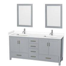 Load image into Gallery viewer, Wyndham Sheffield 72 Inch Double Bathroom Vanity in Gray, White Cultured Marble Countertop, Undermount Square Sinks, 24 Inch Mirrors- Wyndham