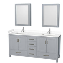 Load image into Gallery viewer, Wyndham Sheffield 72 Inch Double Bathroom Vanity in Gray, White Cultured Marble Countertop, Undermount Square Sinks, Medicine Cabinets- Wyndham