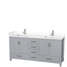 Load image into Gallery viewer, Wyndham Sheffield 72 Inch Double Bathroom Vanity in Gray, White Cultured Marble Countertop, Undermount Square Sinks, No Mirror- Wyndham
