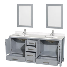 Load image into Gallery viewer, Wyndham Sheffield 72 Inch Double Bathroom Vanity in Gray, White Quartz Countertop, Undermount Square Sinks, 24 Inch Mirrors- Wyndham
