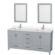 Load image into Gallery viewer, Wyndham Sheffield 72 Inch Double Bathroom Vanity in Gray, White Quartz Countertop, Undermount Square Sinks, 24 Inch Mirrors- Wyndham