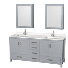 Load image into Gallery viewer, Wyndham Sheffield 72 Inch Double Bathroom Vanity in Gray, White Quartz Countertop, Undermount Square Sinks, Medicine Cabinets- Wyndham
