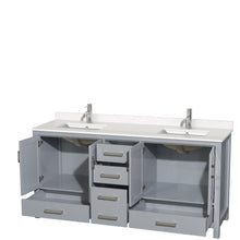 Load image into Gallery viewer, Wyndham Sheffield 72 Inch Double Bathroom Vanity in Gray, White Quartz Countertop, Undermount Square Sinks, No Mirror- Wyndham